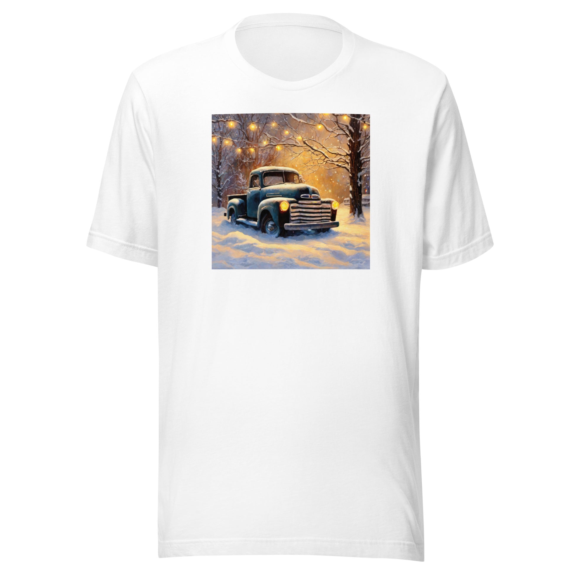 Old Pickup Truck in Winter Scene Christmas Men's T-Shirt White