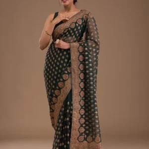 Emerald Zari Georgette Saree: Premium Festive Luxury Collection