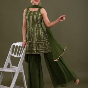 Mehendi Sequins Georgette Sharara Suit
