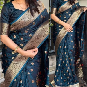 Rendal Woven Banarasi Jacquard Saree (Blue)